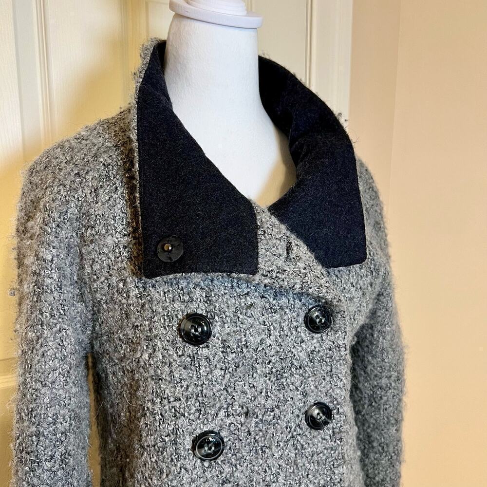 DKNY Peacoat Wool Blend Double Breasted Boucle Grey and Black Size 2 - Picture 2 of 14